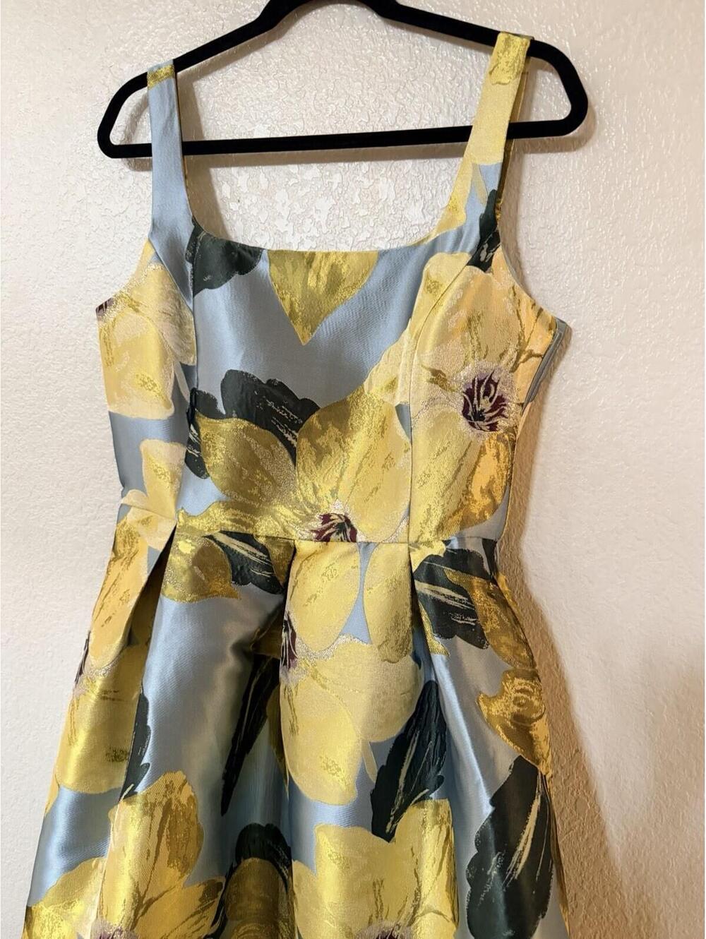 New Julia Jordan Floral Jacquard Midi Cocktail Dress In Yellow Blue Multi Sz 10 - Picture 7 of 14